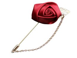 Red Flowers Men039s Rose Pin Brooch Handmade Fabric Groomsmen Wedding Groom Corsage and Boutonnieres9603062