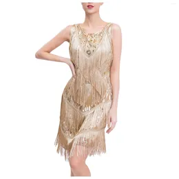 Casual Dresses Elegant Exquisite Sleeveless Wedding Party Cosplay Latin Dance Dress Vintage Sequin Beaded Tassels Hem Flapper For Women