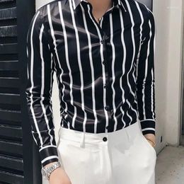 Men's Dress Shirts Man Shirt Formal Oversize For Men Striped Office Normal I Sale Elegant Slim Fit Things With Xxl
