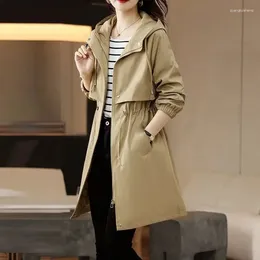 Women's Trench Coats 2024 Coat Women Fashion Slim Hooded Korean Spring Autumn Female Windbreaker Casual Outerwear Ladies Overcoat