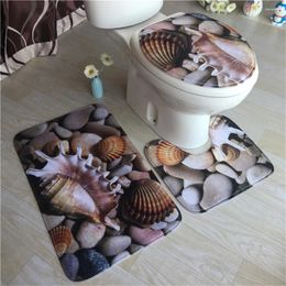 Bath Mats Shell Beach Stone Bathroom Set Non-slip Carpet Toilet Seat Cover And Mat Decor