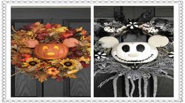 Artificial Halloween Pumpkin Head Wreath Mouse Wreath Front Door Decoration Hanging Holiday Harvest Decoration Y08312635912