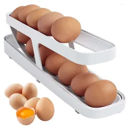 Storage Bottles Automatic Scrolling Egg Rack Rolling Holder Basket Container Organizer Refrigerator Dispenser For Kitchen