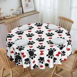 Table Cloth Pattern Of Dog Tablecloth Round Oilproof Black Paws Red Hearts Cover For Banquet 60 Inch