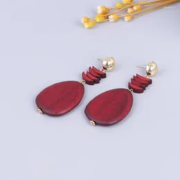 Dangle Earrings 2024 Wood For Women Vintage Colourful Personality Geometric Korean Fashion Star Selling Products Statement