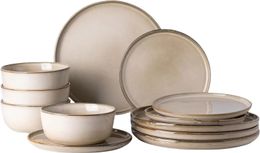 Ceramic Dinnerware Sets for 4 12 Pieces Stoare Plates and Bowls Chip Scratch Resistant Dishes Dishwasher Microw 240508