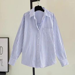Women's Blouses Summer Blouse Striped Print Long Sleeves Cardigan For Women Formal Business Style Shirt With Turn-down Collar Office Wear