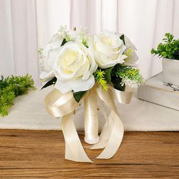 Decorative Flowers Wedding Bridal Bouquet Artificial Silk Roses Flower For Bridesmaids Hand Po Props Marriage Accessories