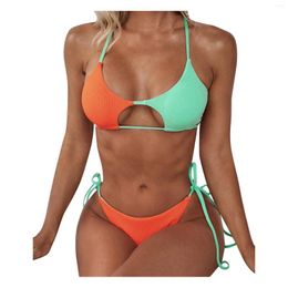 Women's Swimwear High Waisted Bikini Sets For Summer Colour Block Push Up 2 Piece Swimsuit Halter Swim Tops Bathing Suits 2024 Beachwear