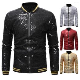 Men's Jackets Striped Collar Cuffs Jacket Men Sequin Stage Show With Stand Shiny Long Sleeves Slim For Dance