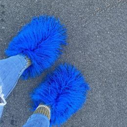 Mongolian fur slides Women Luxury Fluffy Fur Slippers Amazing Fur Sandals Arrival Winter Home Flat Slides Flip Flops 240509