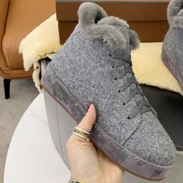 Boots LP Wool High Top Shoes 2024 Platform Casual Leather Plus Fleece Flat For Women