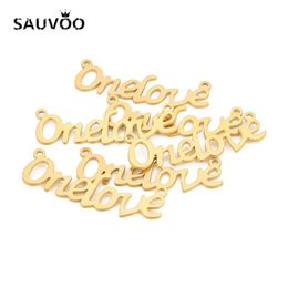 Pendants SAUVOO 5pcslot Lovers Gift DIY Jewelry Findings Charm Onelove Word Engraved Stainless Steel Necklace Pendant Gold Color 4722895