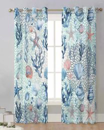 Curtain Summer Ocean Retro Watercolor Sheer Curtains For Living Room Window Transparent Voile Tulle Cortinas Drapes Home Decor