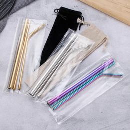Drinking Straws Reusable Metal 4 Pcs 304 Stainless Steel Sturdy Bent Straight Drinks Straw
