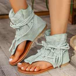 Casual Shoes Retro Plus Size Female 2024 Summer Bohemian Style Women Tassel Sandals Solid Flock Beach Flip Flop Zapatos