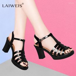 Sandals Luxury 8cm Thick High Heels Women Fashion Platform Leather Office Ladies Summer Basic Party Wedding Prom Shoes Woman