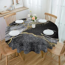 Table Cloth Abstract Black White Marble Waterproof Tablecloth Tea Decoration Round Cover For Kitchen Wedding Home Dining Room