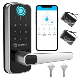 Smart Lock, OLUMAT Keyless Entry Fingerprint Keyboard Digital Door Lock with Handle Suitable for Home, Rental, Office, and Hotel (sier)