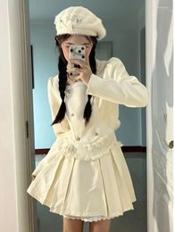 Work Dresses Korobov Sweet Temperament Cardigan Thin High-waisted Halter Skirt Autumn Two-piece Women Korean Fashion Conjuntos Para Vestir