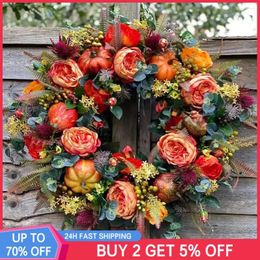 Decorative Flowers Maple Pumpkin Rattan Garland For Halloween Autumn Harvest Classic Durable And Reusable Door Hanger Hang Ornaments