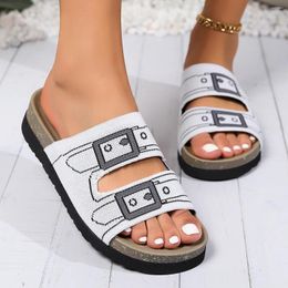 Casual Shoes 2024 Summer Flat Sandals Beach Open Toe Women's Knitted Slippers Fashion Thick Soled Dress