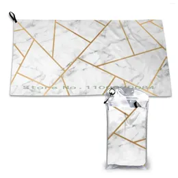 Towel White Marble And Gold Geo Quick Dry Gym Sports Bath Portable Abstract Geometric Line Graphic Modern
