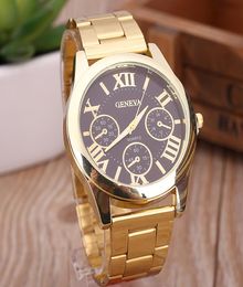 High Quality Luxury Geneva Womens Mens Lady Gold Stailess Steel Roman Analogue Quartz Wrist Watch Wristwatches Quartz Movement Watch7848641
