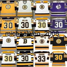 Vin Weng 30 BERNIE PARENT CHRIS NILAN GERRY CHEEVERS JIM CRAIG TIM THOMAS 33 ZDENO CHARA Custom Hockey Jerseys S-5XL