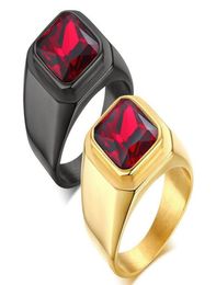 n321 Fashion gifts Jewellery Gold Black Choose Punk Stainless Steel Gothic Red gems ruby Large Stone Band Ring Women men 8118105303