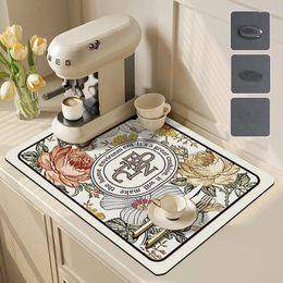 Carpets Nordic Kitchen Rug Non-Slip Dish Drying Mat Super Absorbent Coffee Drain Pad Tableware Placemat Retro Cups Carpet Bathroom Mats