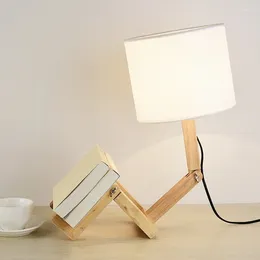 Table Lamps Robot Shape Wooden AC110-240V E14 LED Bulb White Cloth Study Reading Desk Lamp Parlour Bedroom Night Light