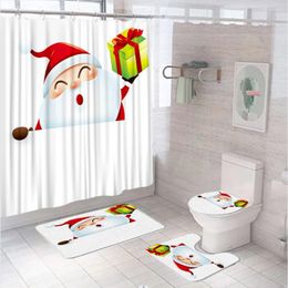 Shower Curtains Christmas Curtain Set Cartoon Santa Claus Holiday Gift Bathroom Decor Non-Slip Carpet Bath Mat Rug Toilet Cover