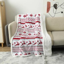 Blankets Christmas Moose Double Flannel Blanket Soft And Warm Sherpa Fluffy Snowflake