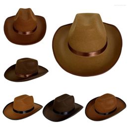 Berets Vintage Ribbon Belt Cowboy Cap Women Men Casual Wide Brim Fedora Hat Universal Cosplay Costume Teens Adult Role Play Cowgirl