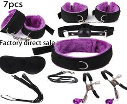 7 PcsSet Nylon Tying Erotic Toys For Adults Sex for Hands Nipple Clamps Whip Mouth gag Sex mask Bdsm Bondage Set C18122505746764