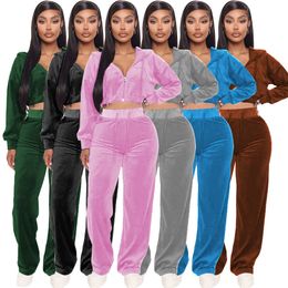 women's new velvet casual straight leg sports pants two piece set for women