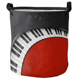 Laundry Bags Red And Black Piano Keys Foldable Dirty Basket Kid's Toy Organiser Waterproof Storage Baskets