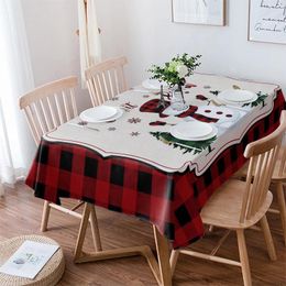 Table Cloth Snowflake Snowman Christmas Tree Plaid Rectangle Tablecloth Festival Party Navidad Decoration Waterproof Round Cover