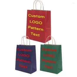 Gift Wrap Kraft Paper Bag Custom Hand-held Spot Printing LOGO Takeaway Shopping Red Blue Green