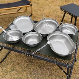 Plates 6/8/10PCS Camping Metal Servings Dishes 304 Stainlesss Steel Tablewares Outdoor Kitchenwares Reliable