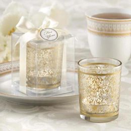 Party Favour 10pcs/lot Candles Cup Date Romantic Layout Gold Glass Candle Holders Wedding Favours Baby Shower Anniversary Souvenir
