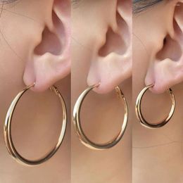 Hoop Earrings 2024 Simple Exaggerated Smooth Metal Geometric Earring For Women Round Circle Big Fashion Party Jewelry Accessories