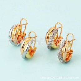Seiko Edition Original three ring Colour separation wrapped earrings are fashionable simple and Personalised in design French diamond studded