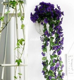 Lifelike Violet Orchid Ivy Artificial Flower Hanging Plant Silk Garland Vine African Violet7418290