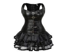 Steampunk Lace Up Back Waist Trainer Body Shaper Buckle Bustier Overbust Corset Dress Faux Leather Corsets Mini Skirt Tutu Plus 221391504