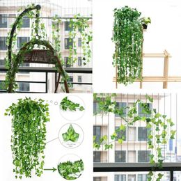 Decorative Flowers 12/24Pcs 2M Artificial Green Plantas Ivy Fake Leaves Vine Foliage Home Decor Plastic Rattan String Wall