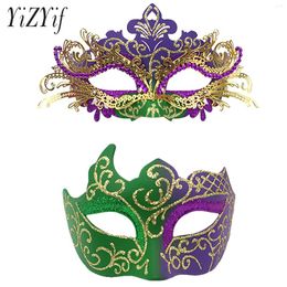 Party Supplies 2Pcs Couples Decor Half-face Christmas Mask Masquerade Masks Shiny Sequins Rhinestones Elastic Band And Hand-held Venetian