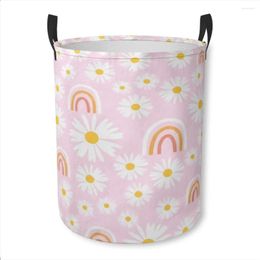 Laundry Bags Dirty Basket Clothes Organizer Foldable Storage Bucket Bathroom Waterproof Clothing Daisy-flower-pink