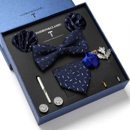 Neck Tie Set Silk Handmade 7.5cm Wide Tie Sets Black/blue/red Mens Neck Tie Hankerchiefs Cufflinks Tie Clip With Pin In Box